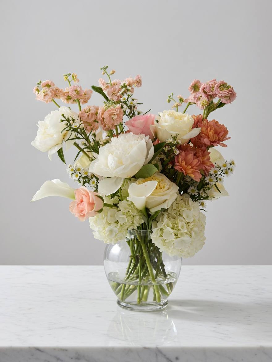 Florist arranging a custom bouquet by color palette